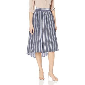 Max Studio Midi Skirt Size L Blue White Striped Cotton High Low Hem Coastal